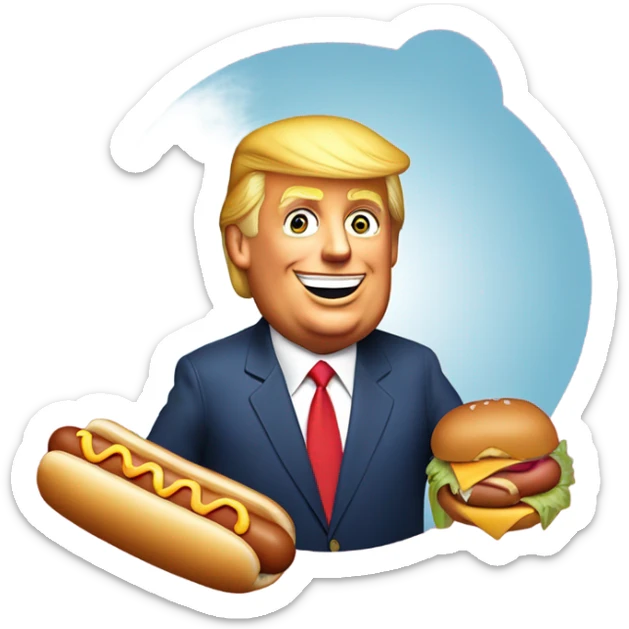 Donald trump cartoon saying “it’s ok to be…” and he is holding a hot dog bun with two hot dogs sticker