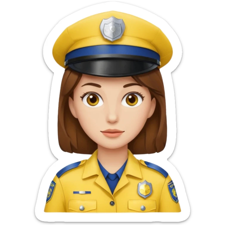 Female POLICE IN YELLOW, Brown hair sticker