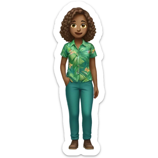 Girl with blue and green tropical shirt with brown pants sticker