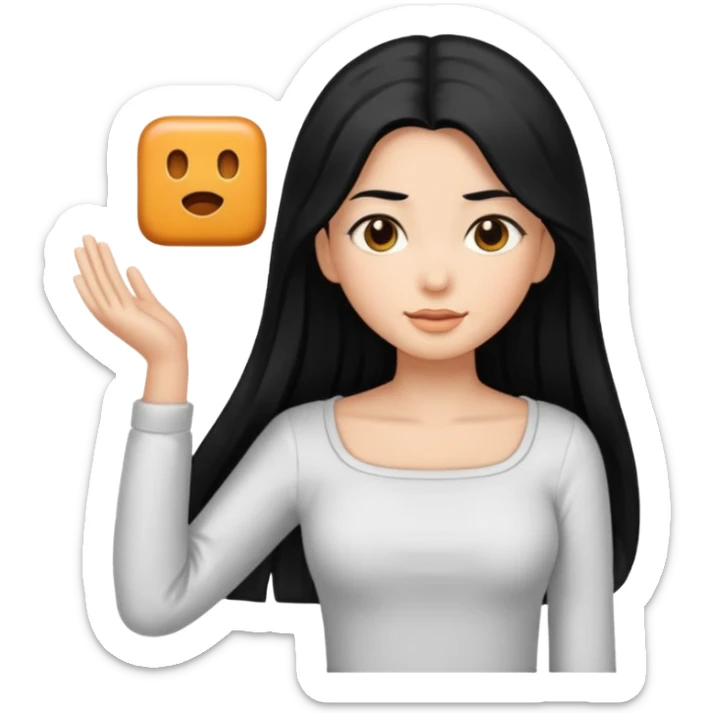 A caramel girl with SUPER long black hair and a square neckline shirt sticker