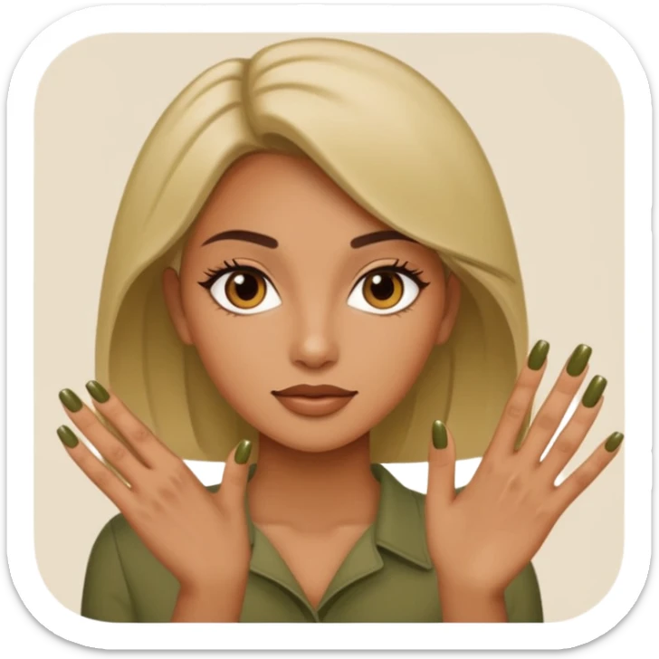 gel polish, y manicure en beige and olive green with a woman  sticker