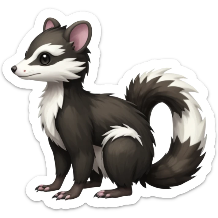 Trico-Sergal-Skunk-Ferret-Furret-Marsupial-Vernid-fusion-Fakemon-animal-hybrid-creature, full body sticker