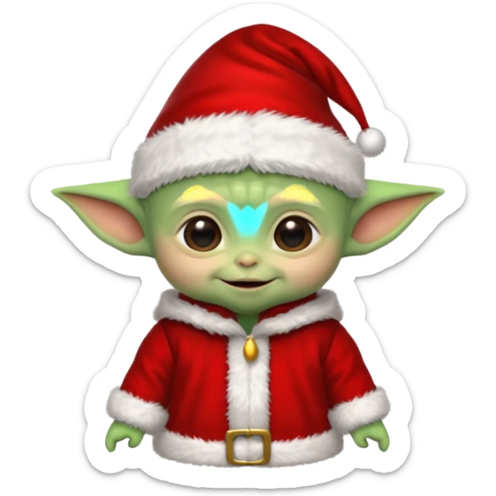 Baby joda felice con cappello da elfo vestito da babbo natale felice  sticker