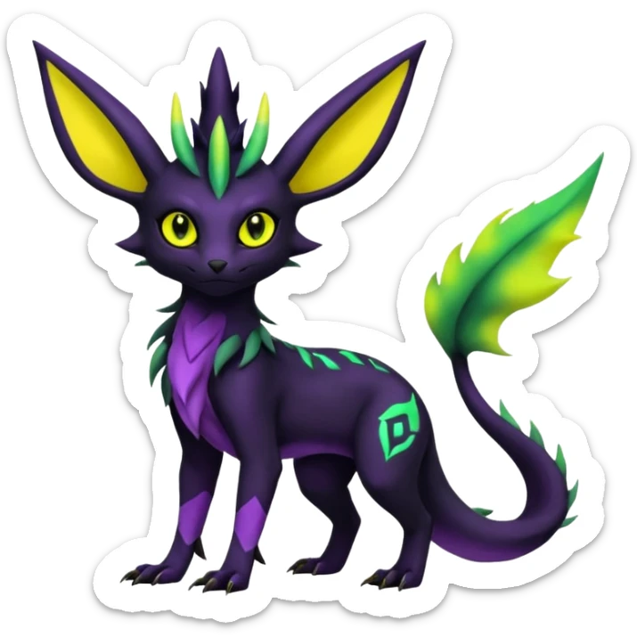 Dark Edgy Salandit-Leafeon-Umbreon-Fakémon-hybrid-creature (full body)  sticker