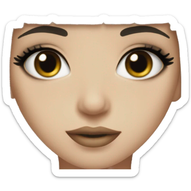 Black hair with bangs, hazel eyes, dark make up, black eyeliner, very pale skin sticker