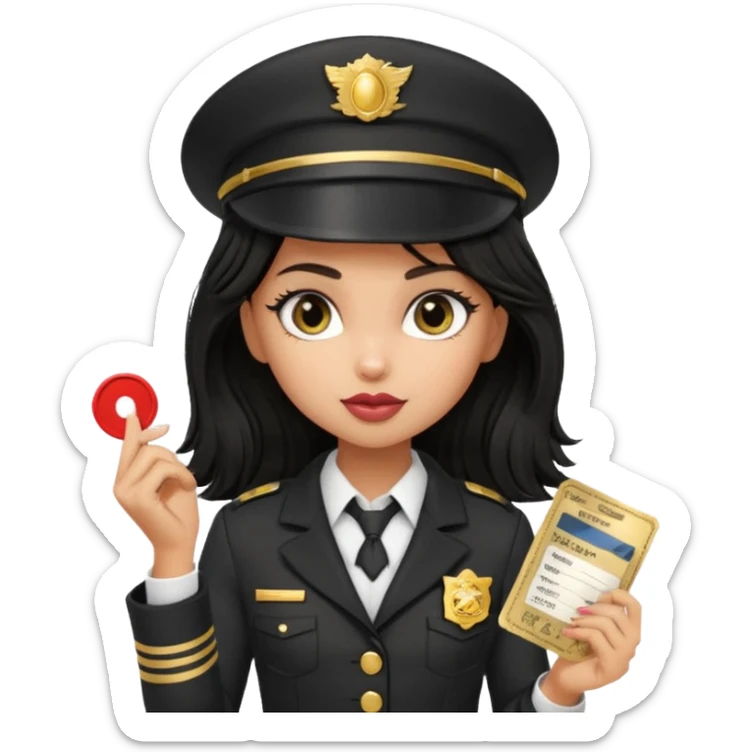 a pretty bratz dusky girl in a train with black shaggy hair sticker