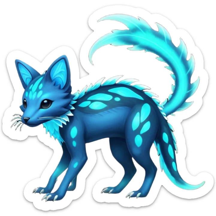 Rare realistic dark-neon glowing bioluminescent edgy badass epic pretty beautiful handsome gorgeous aesthetic colorful vibrant Vernid-Trico-species-Fakemon-creature by LiLaiRa, 4 legs, 1 tail, random markings, (full body) sticker