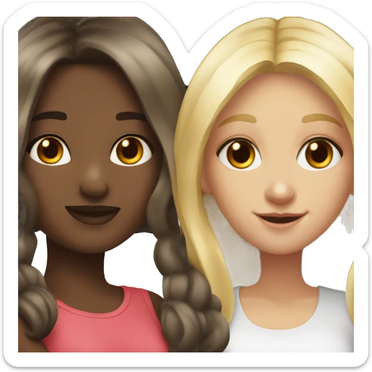Blonde girl and dark brown hair girl posing for a photo  sticker