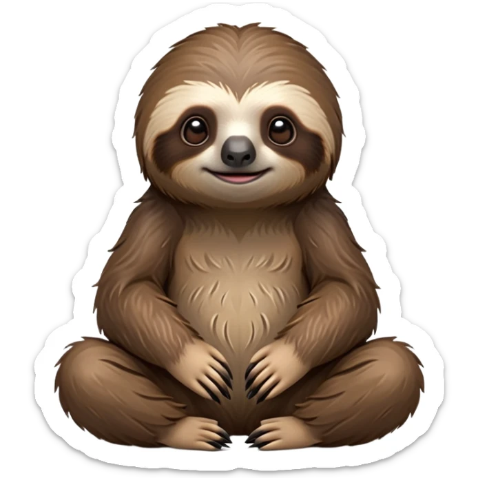 cinematic-sloth-realistic-full-body-sitting-emoji,-long-curved-claws-clinging,-thick-shaggy-brown-fur-slightly-ruffled,-head-tilted-dramatically,-slow-blinking-eyes-filled-with-serene-wisdom,-simplified-yet-realistic-focused-features,-highly-detailed,-glowing-with-an-almost-sarcastic-glow sticker