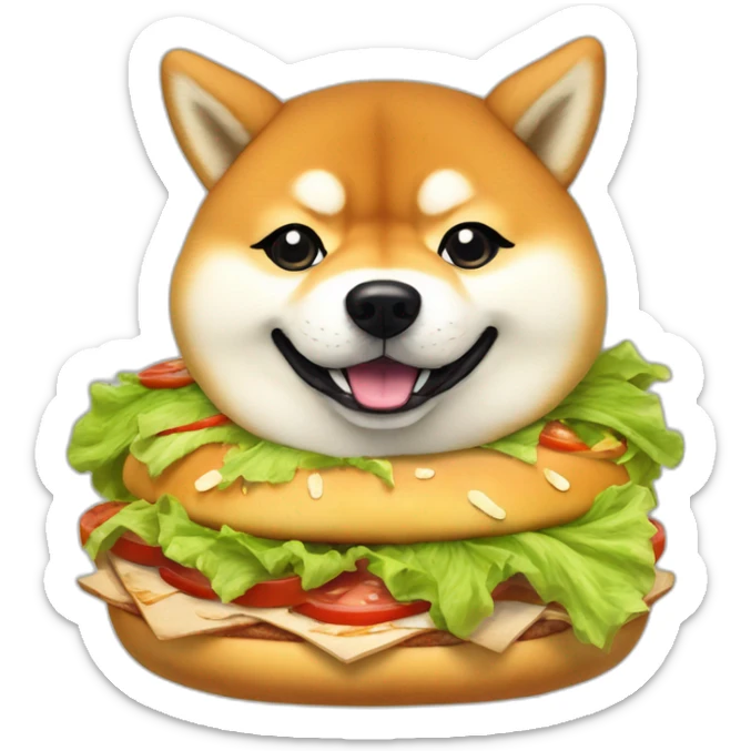 a fortune-telling shiba inu reading your fate in a giant hamburger, digital art sticker
