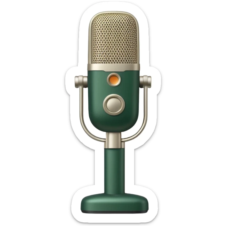 minimalist dark green radio microphone with light beige accents, no silver details, front view, Apple emoji style, no text sticker