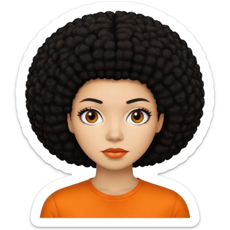 black afro hair in nonsmiling woman with orange shirt sticker