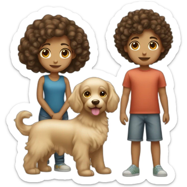 short hair boy with long hair girl with curly dog sticker