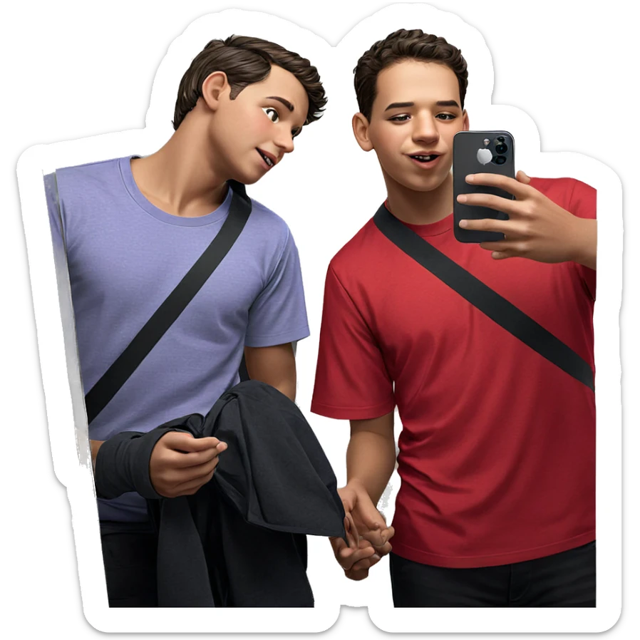boys posing with mirror reflection sticker