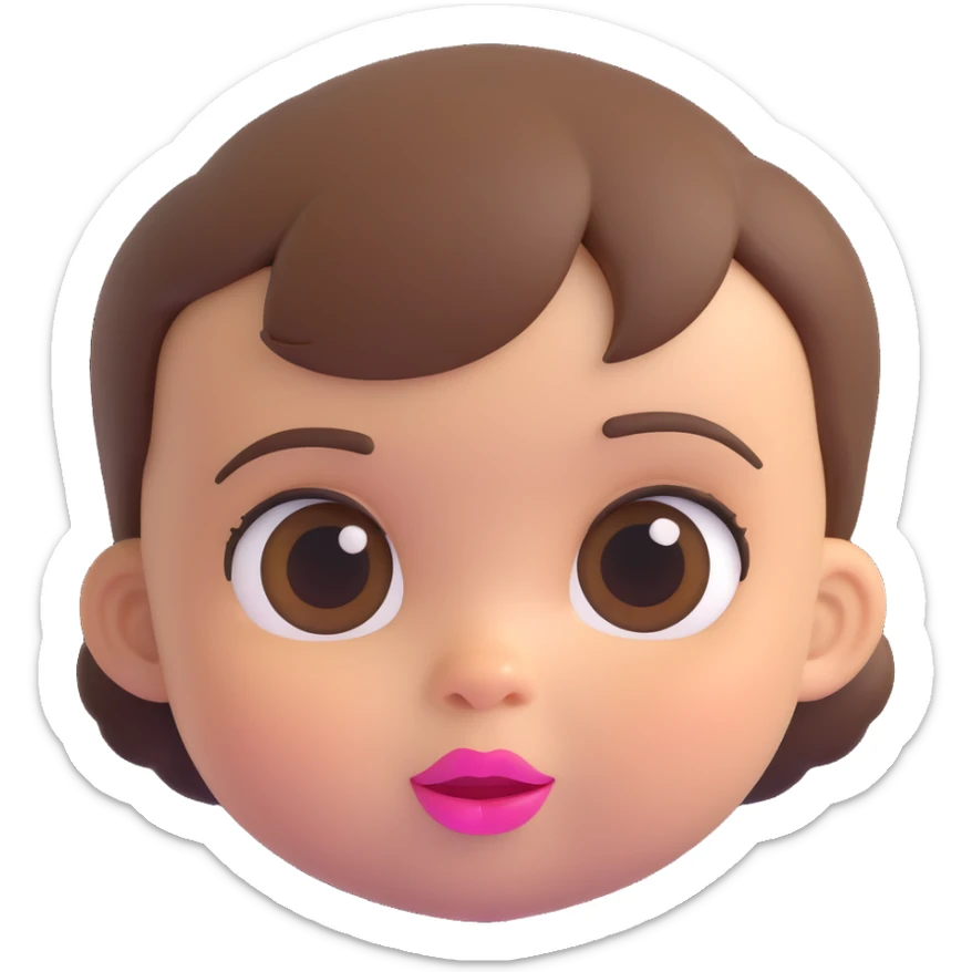 emoji de bebé de un año con pelo corto marrón, ojos marrones grandes con pestañas, cejas marrones y labios rosas sticker