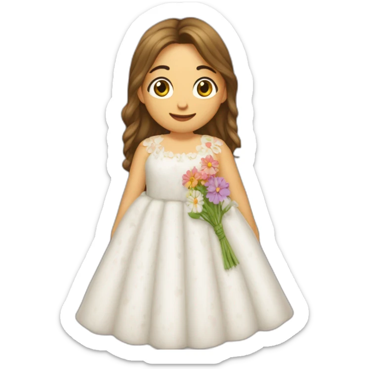 y crespo con un vestido largo y blanco del cual salen flores y mariposas volando sticker