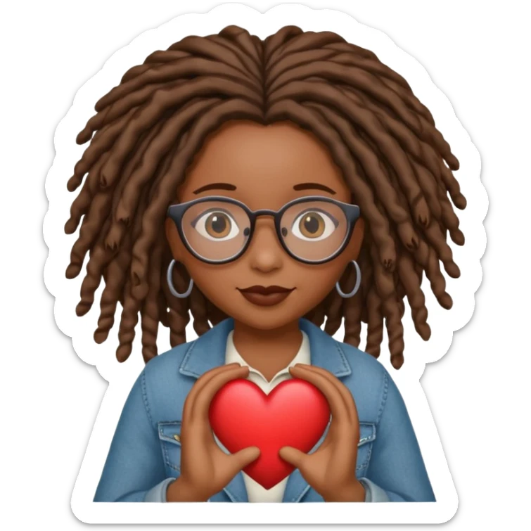 African American Girl Scout with glasses and locs holding a heart sticker