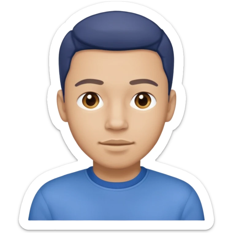 man in blue jumper with a shirt underneath and blue chinos trousers sticker