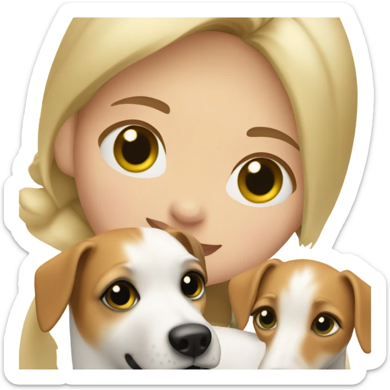 blonde girl with green eyes holds a Jack Russell terrier in her arms sticker