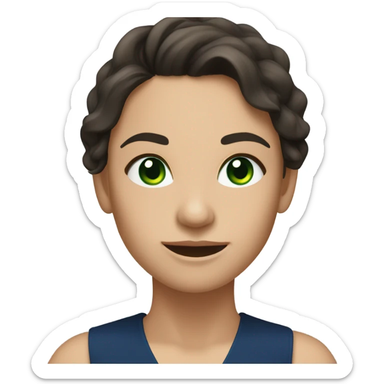 a brunette with long hair and green eyes in a dark blue dress winks sticker