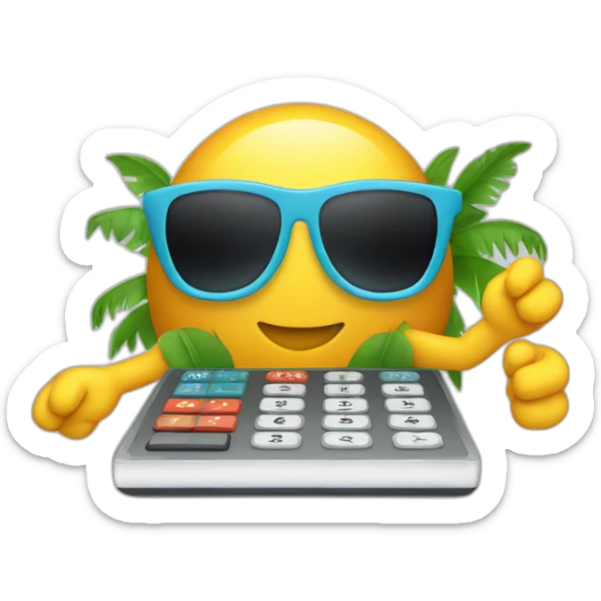 a calculator with legs and arms wearing a hawaiian shirt and sunglasses sticker