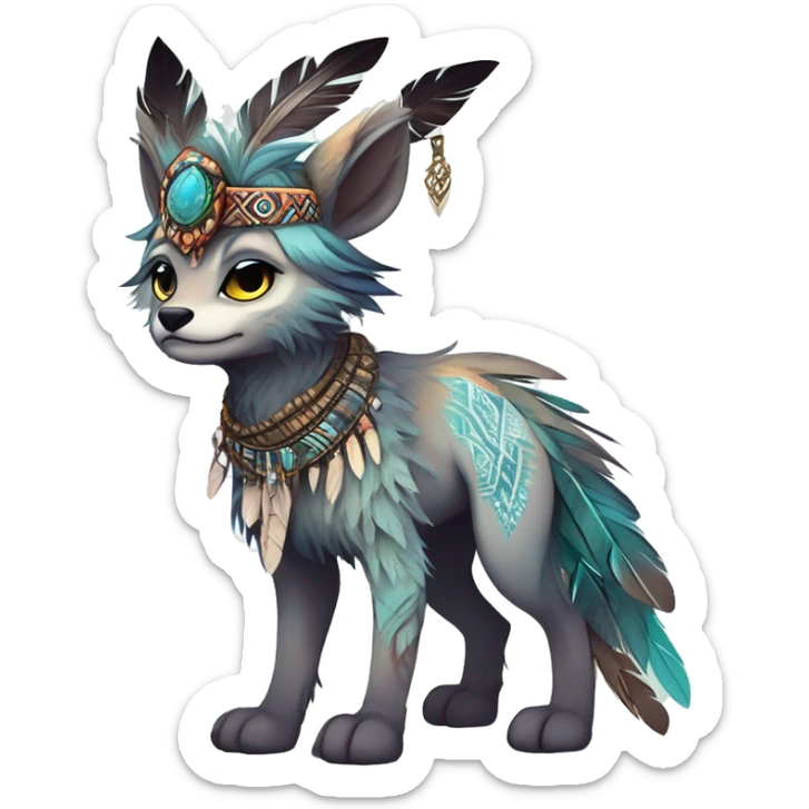 cute cool edgy ethereal l epic tribal fantasy animal fursona Fionbri creature by griffsnuff & LiLaiRa & Falvie with exotic colors with intricate patterns and feathers and headdress and necklace full body sticker