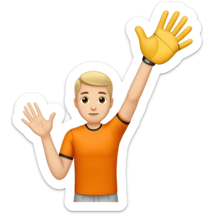 sports coach holding one hand palm down on top and other vertical in the middle of the flat palm under sticker