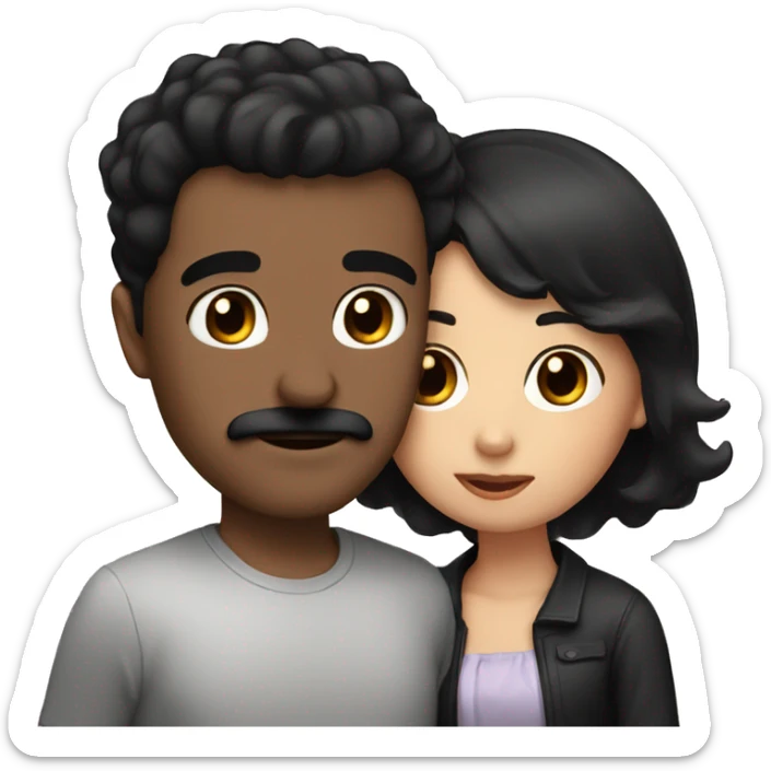 Guy with black mustache and short black hair kissing girl with brown hair and brown eyes sticker