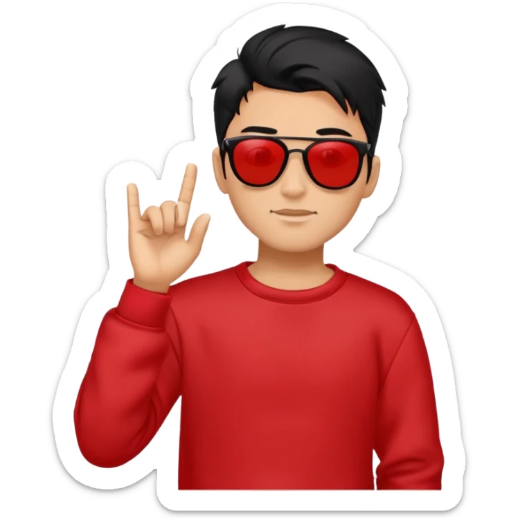 A guy in a red sweatshirt with sunglasses, with stylish black hair, stands in a cool pose sticker