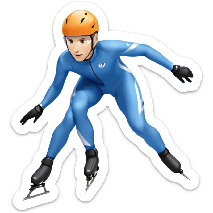 An icon showing a grand arena, snow-covered mountains in the distance, and a crisp blue sky. professional speed skater leaning into a turn on a polished ice track, dressed in a sleek suit and helmet. Transparent background highlights speed and precision. sticker