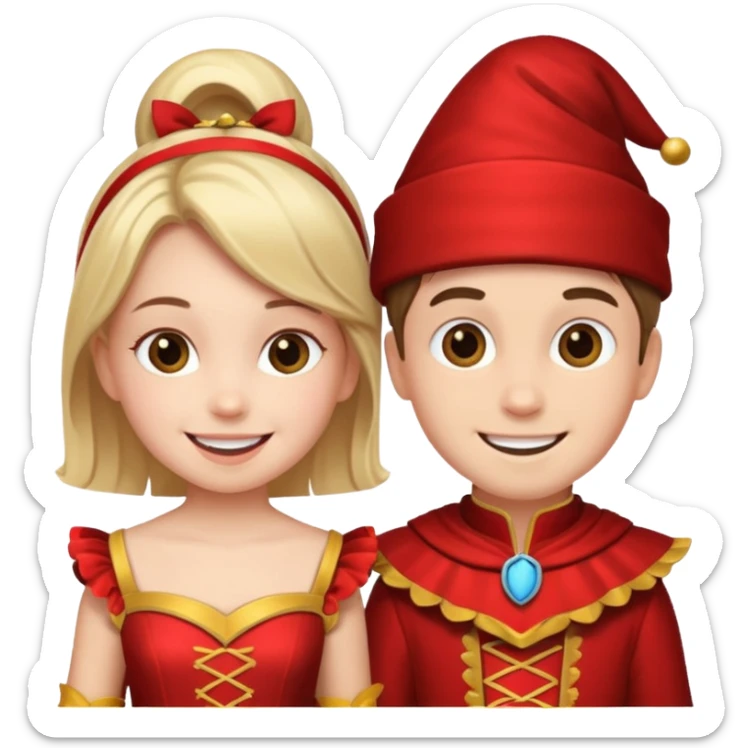 crie uma imagem com duas crianças fantasiadas brincando, um menino e uma menina sticker