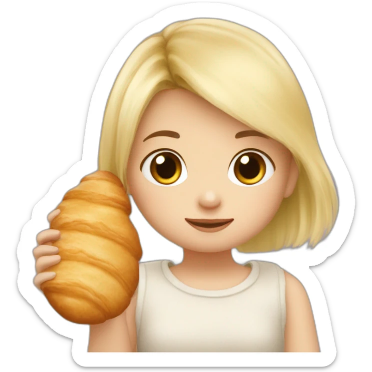 bébé fille blonde avec une peluche Totoro et un croissant  sticker