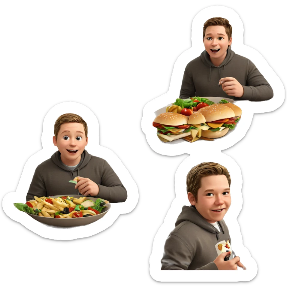 boys enjoying food indoors sticker