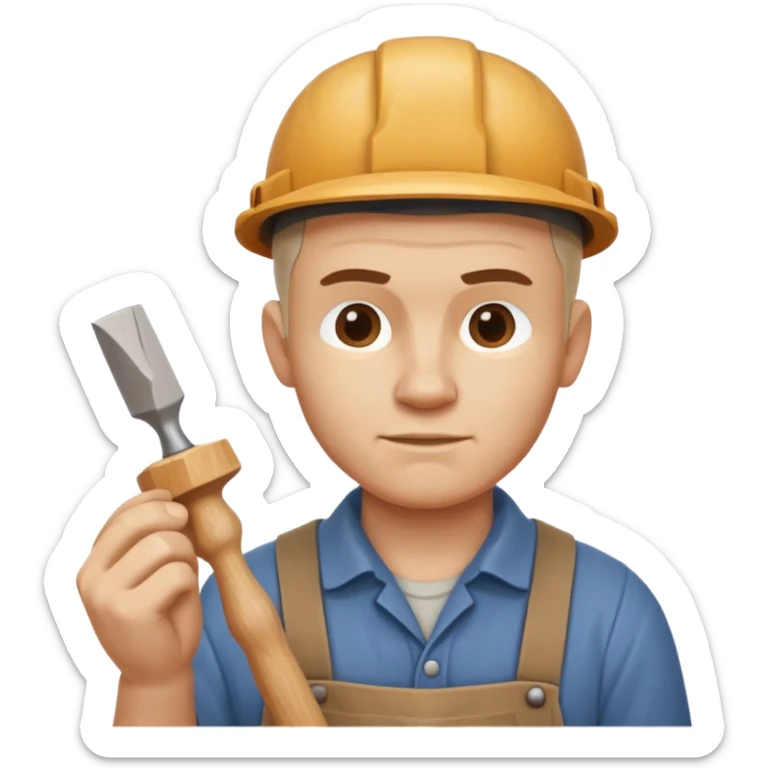 wood carving carpenter portrait, head and shoulders only, carving wooden figure with chisel, wood shavings visible, focused craftsman expression, artisan workshop vibe, 3D cartoon style, mobile game icon style, clean background, no text, no watermark
 sticker