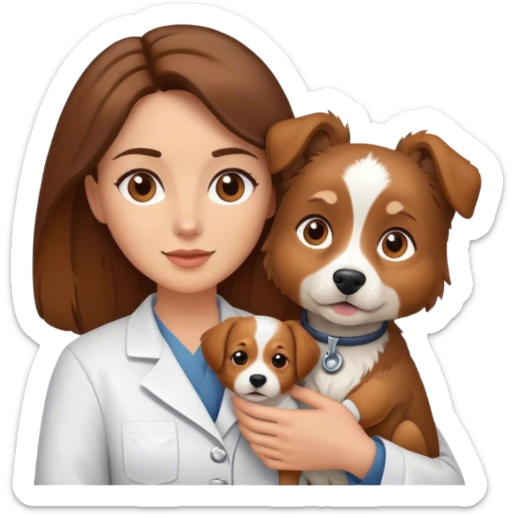 brown hair brown eyes woman veterinarian holding a dog sticker