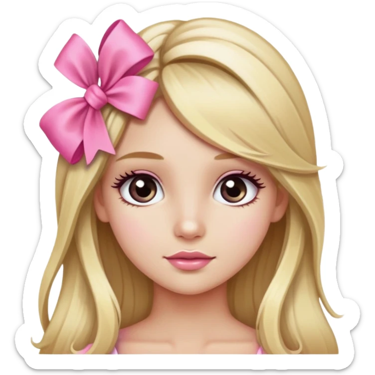 Pretty blonde bombshell girl with long hair and highlights. She has long eyelashes and a pink bow in her hair. sticker
