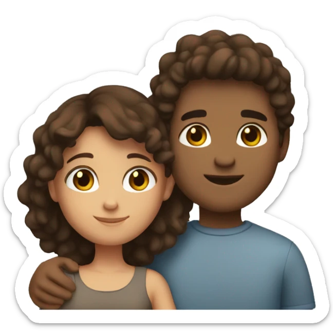 Small emoji mixed race couple brown hair brown eyes hugging hugging black and white sticker
