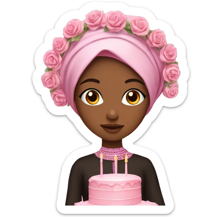 Pretty model muslim Somali girl fully covered baked a pink floral cake  sticker