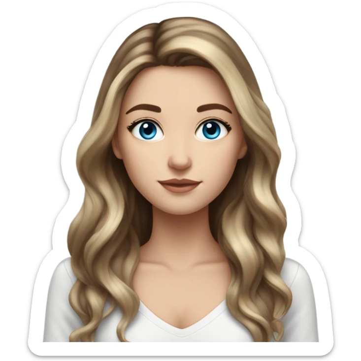 White girl blue eyes with long voluminous brown hair with blonde highlights balayage  sticker