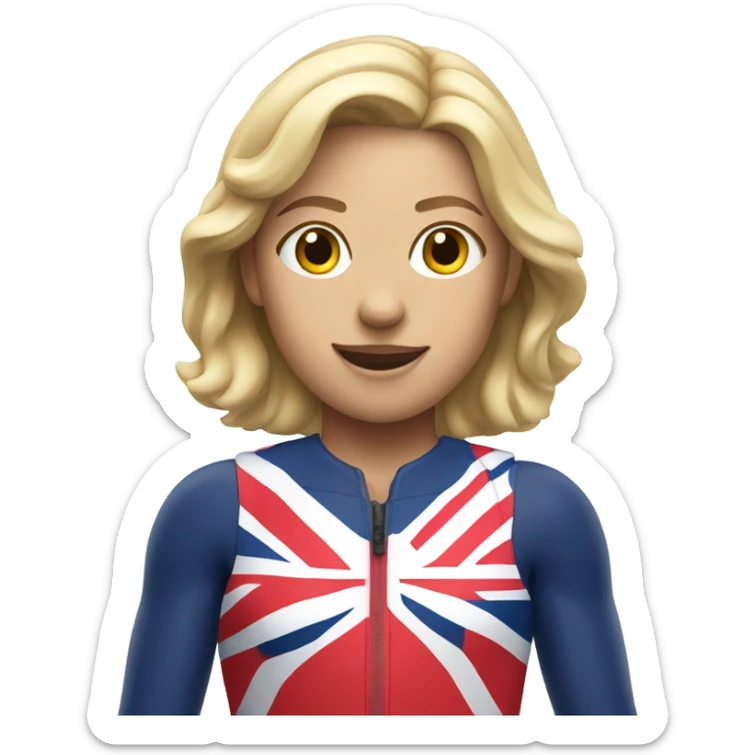 A blonde girl with wide shoulders wearing a Great Britain rowing swimming suit sticker