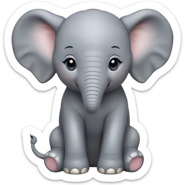 Cinematic Noble Baby Elephant Portrait Emoji, Poised and regal, with a tiny, endearing build and a soft, smooth gray hide, delicate floppy ears and a small, curious trunk, deep-set soulful eyes, Simplified yet sharp and sophisticated features, highly detailed, glowing with a gentle, dignified glow, high shine, intelligent and adorable, stylized with an air of miniature majesty, focused and attentive, soft glowing outline, capturing the essence of a watchful and confident little elephant, so majestic it feels as though it could toddle out of the screen with effortless authority! sticker