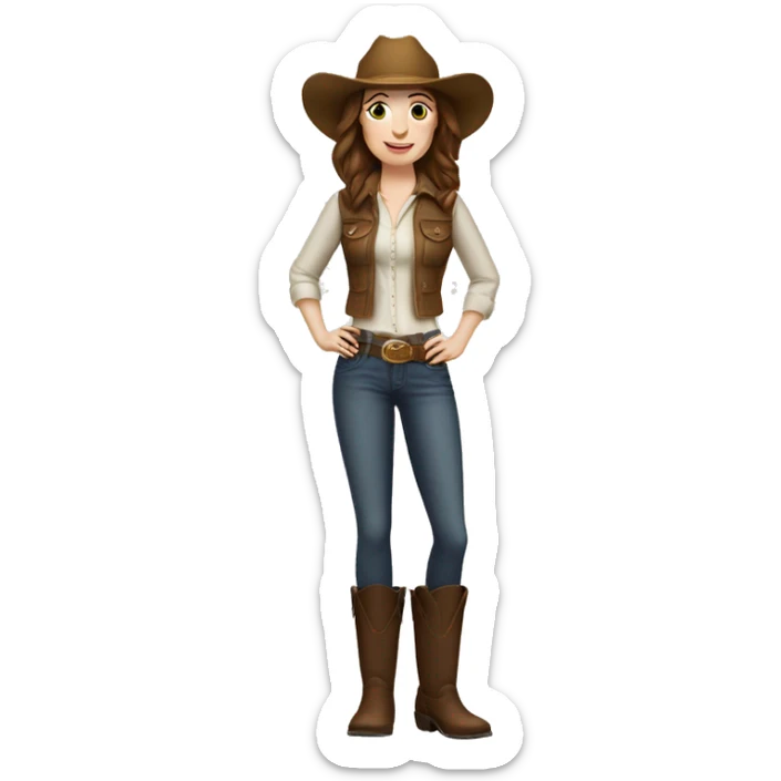Pale woman, country boots, with brown hair and holding tequila  sticker