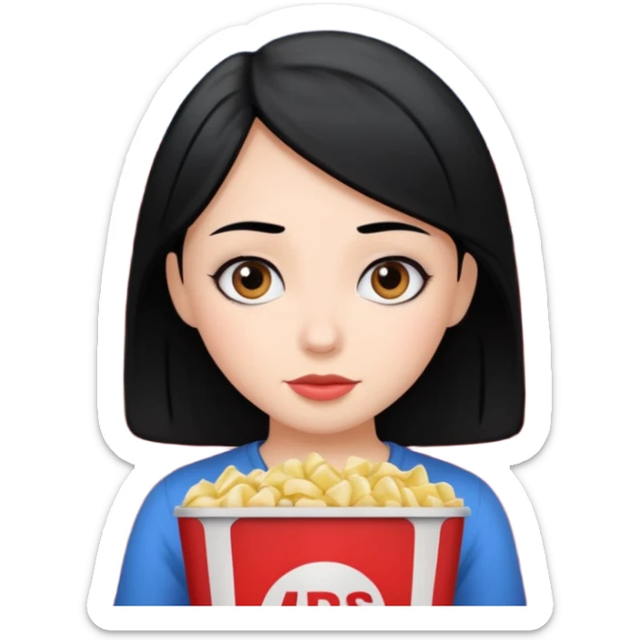 a girl with black hair watching a movie in a cinema sticker