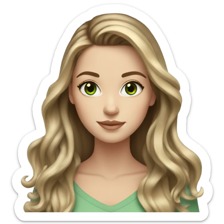 White girl with long brown hair with blonde highlights balayage and green eyes sticker