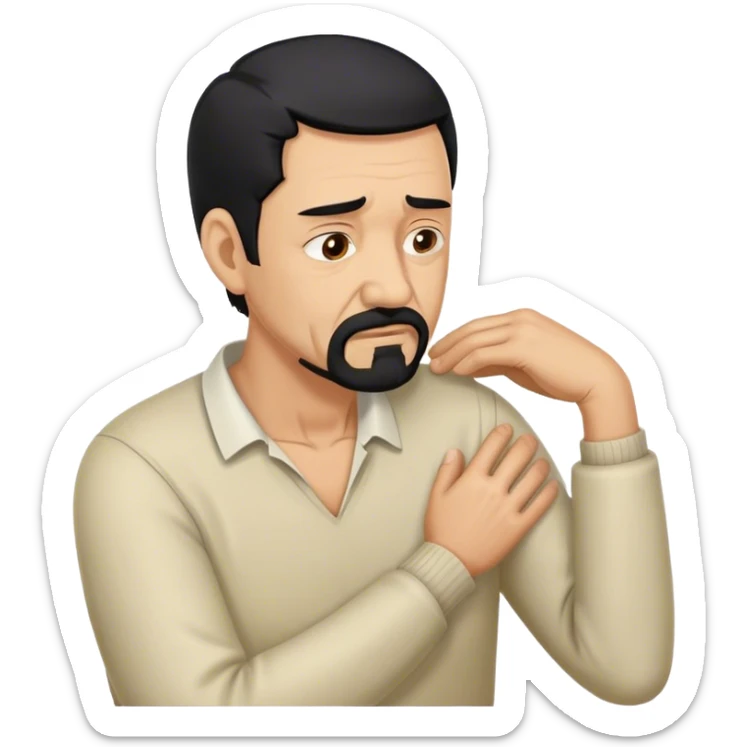 Older Man with black hair and goatee holding neck bent over in pain sticker