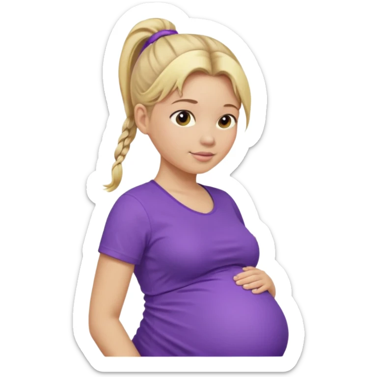 pregnant woman with purple shirt. Blond hair, light skin, pony tail. Only show abdomen neck and head. sticker