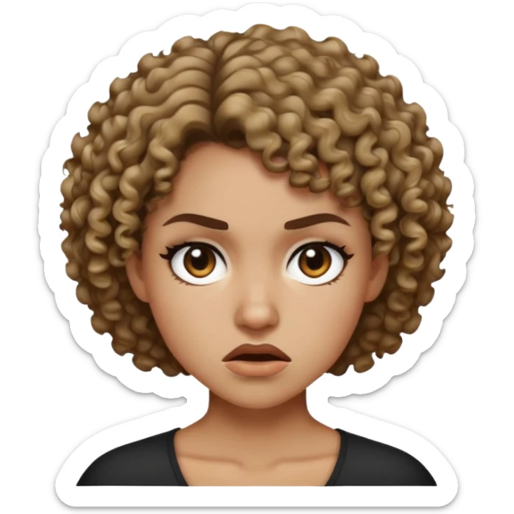 Female, face: natural anger, short curly (only in the end) dark blonde (looks like black) hair sticker