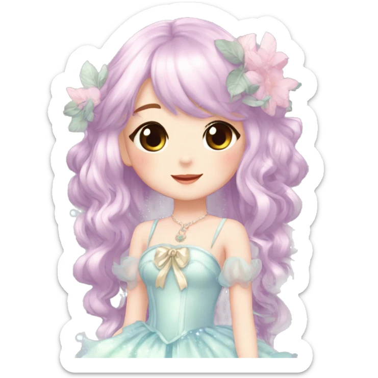 Dreamy pretty elegant kawaii cute shiny blushing shy anime lady kawaii beautiful hair naturecore fairycore cottagecore jewels trending aesthetic full body sticker