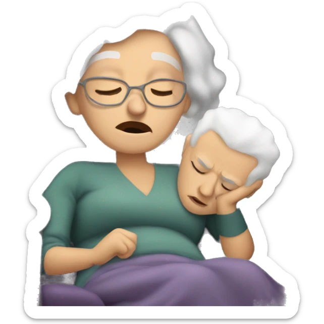 Old woman with beautiful white hair snoring while laying in recliner sticker