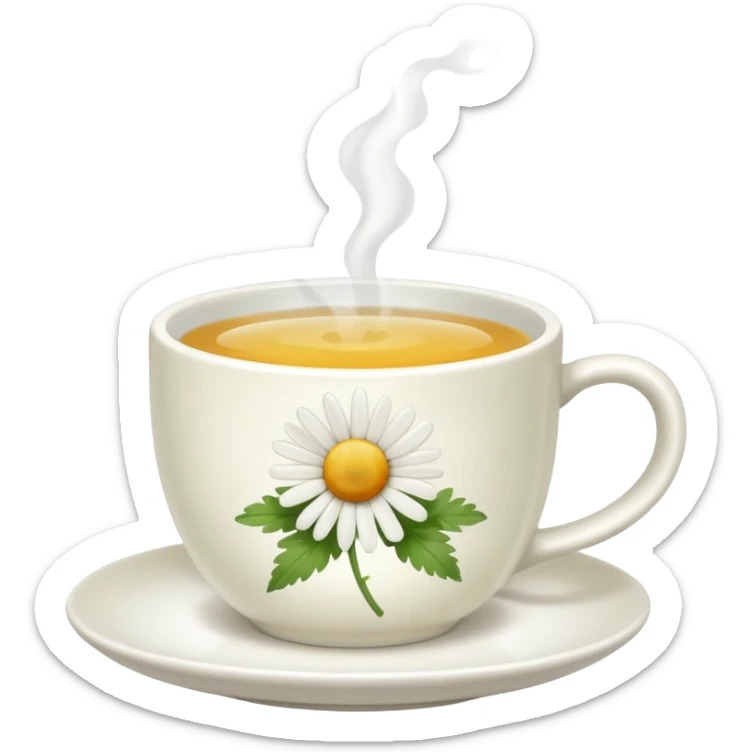 Te de manzanilla - taza blanca con una hoja a un lado del plato- No dentro sticker